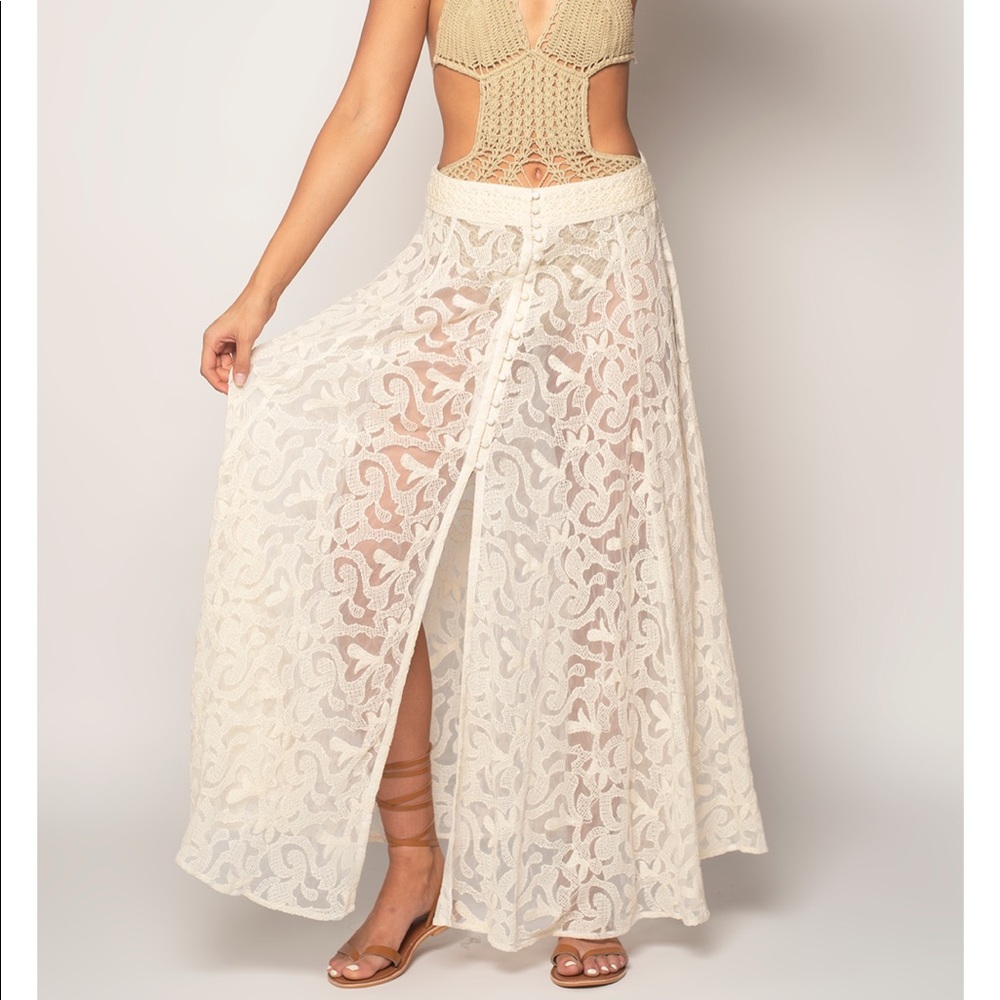 Z&L Europe Free People natural lace boho hippie maxi beach festival skirt S